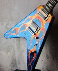 GMP Guitars GMP "V" Blue Sparkle w/ Custom Flames